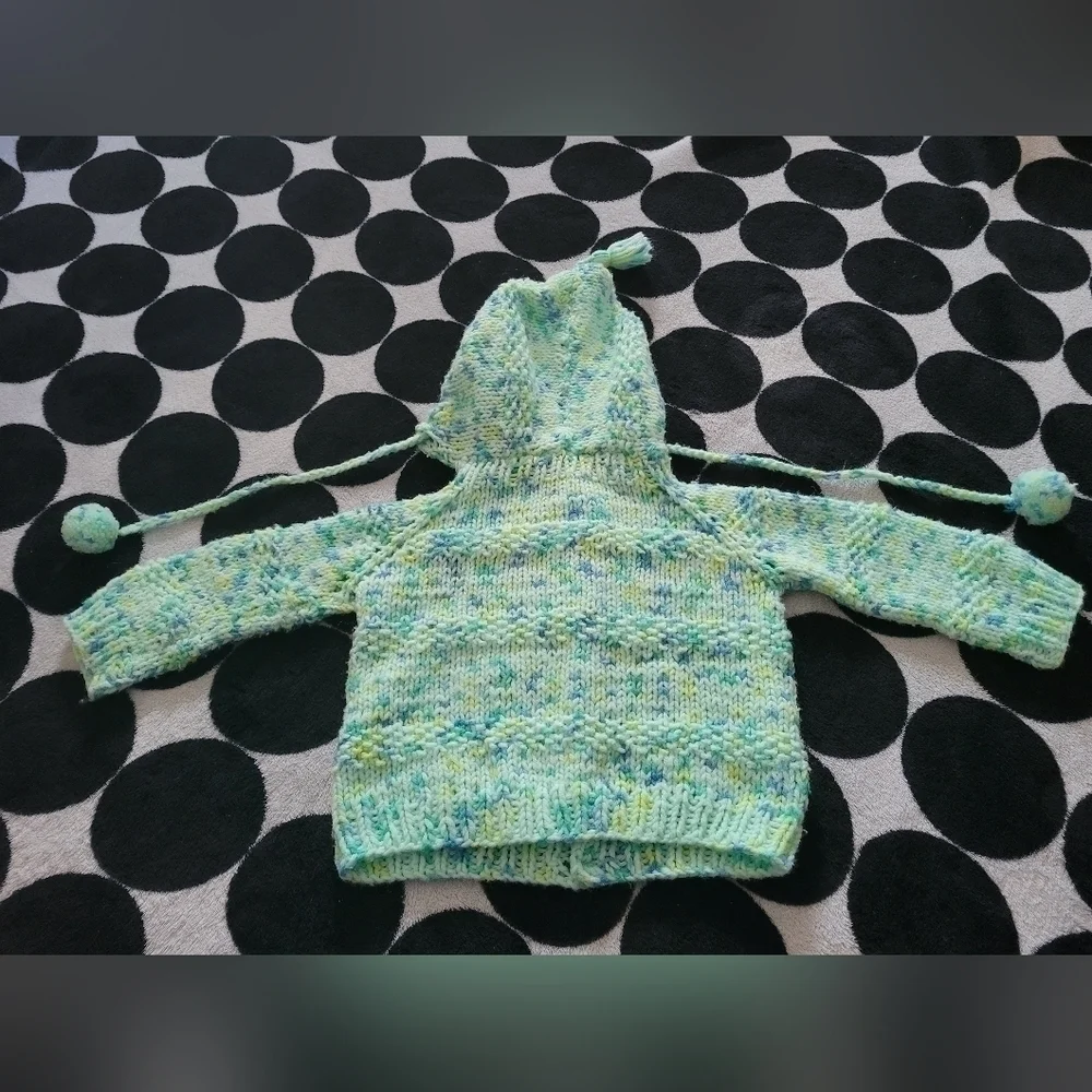 Handmade 3 Piece Toddler Crochet Green & Blue Jacket, Hat, Sock Set